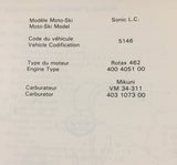Skidoo Sonic LC Parts Catalog
